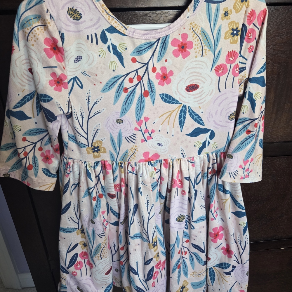 Floral Print Kids Dress - Pink and Blue